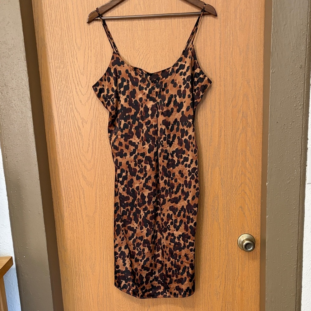 stars above Leopard-Print Midi Slip Dress in Brown and Black